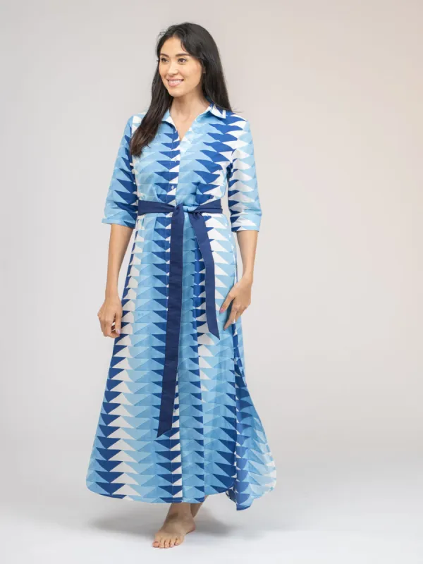 The Eloise Dress | Ocean Blockprint Bagru Triangle sold by Beau & Ro