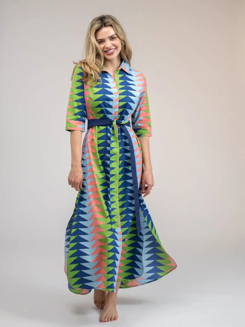 The Eloise Dress | Tropical Blockprint Bagru Triangle sold by Beau & Ro