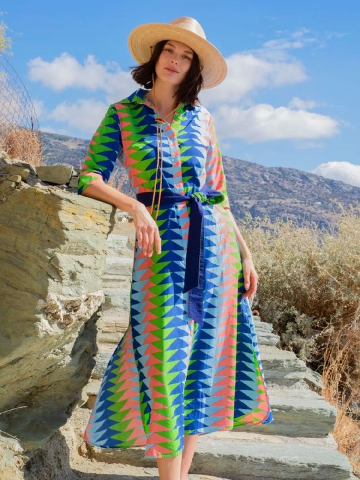 The Eloise Dress | Tropical Blockprint Bagru Triangle sold by Beau & Ro product image thumbnail 2