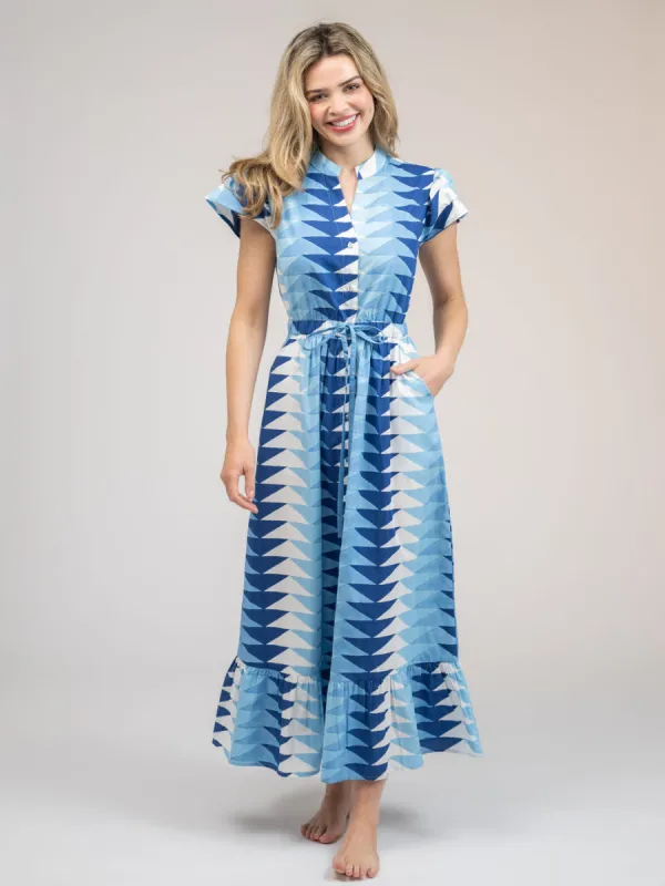 The Flutter Midi Dress | Ocean Blockprint Bagru Triangle sold by Beau & Ro