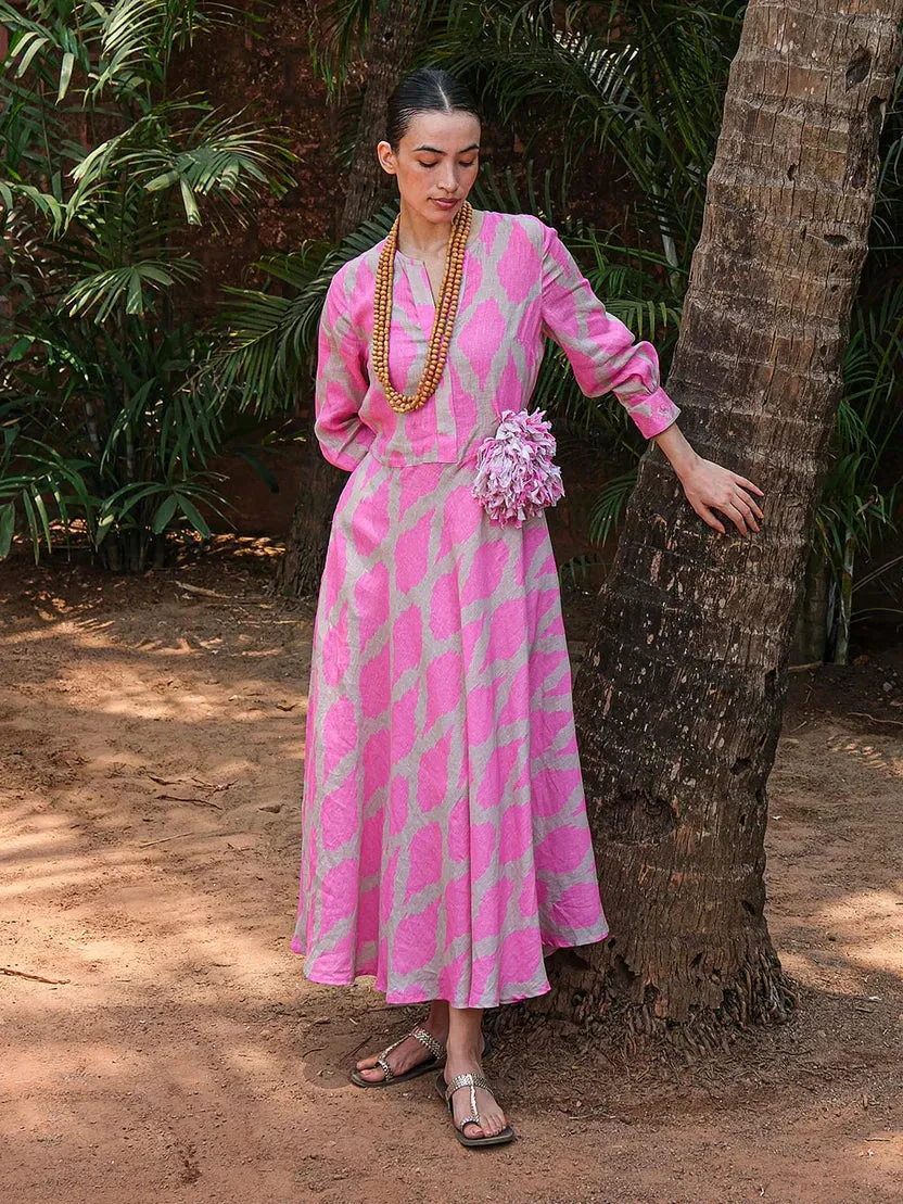Azurite Dress in Pink Ikat sold by Beau & Ro