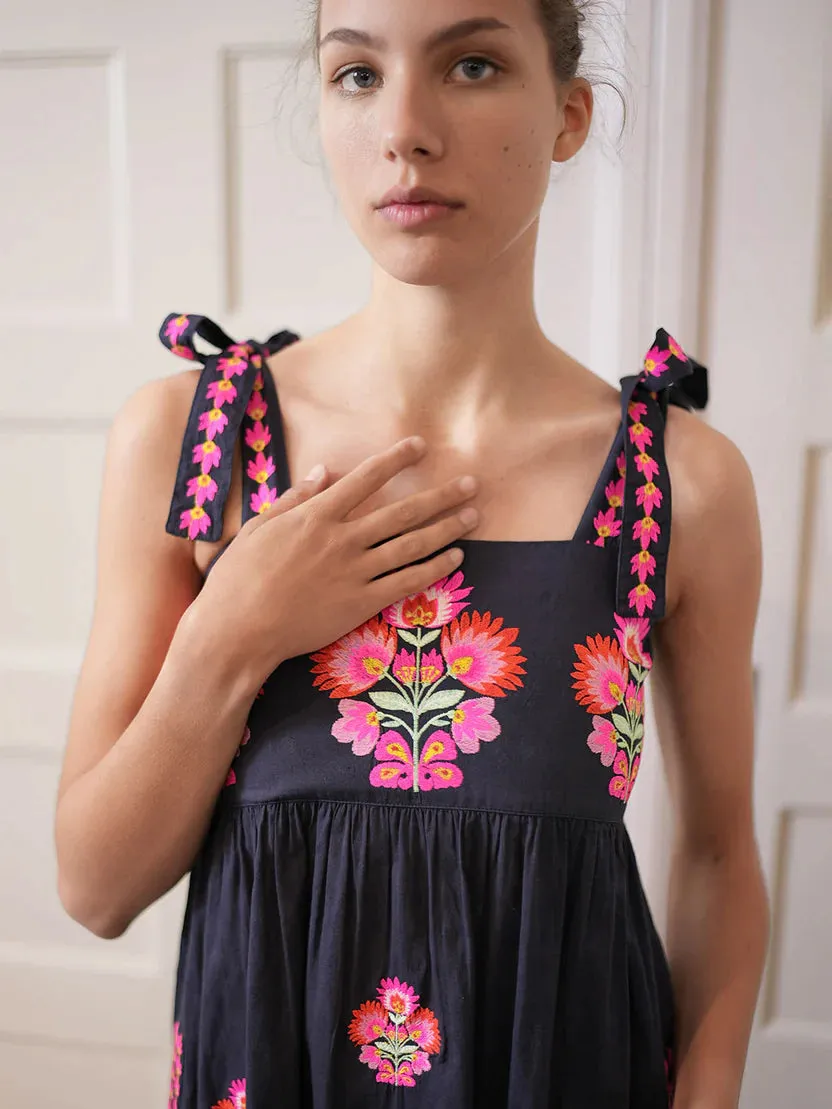 Agate Dress in Navy with Flower Bunch Embroidery sold by Beau & Ro product image thumbnail 3