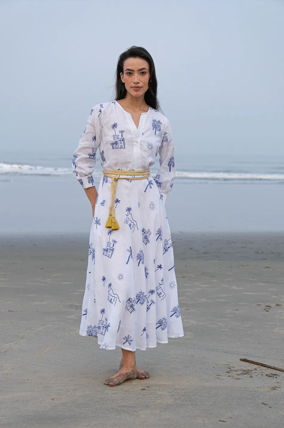 Azurite Dress in White with Village Embroidery sold by Beau & Ro product image thumbnail 4