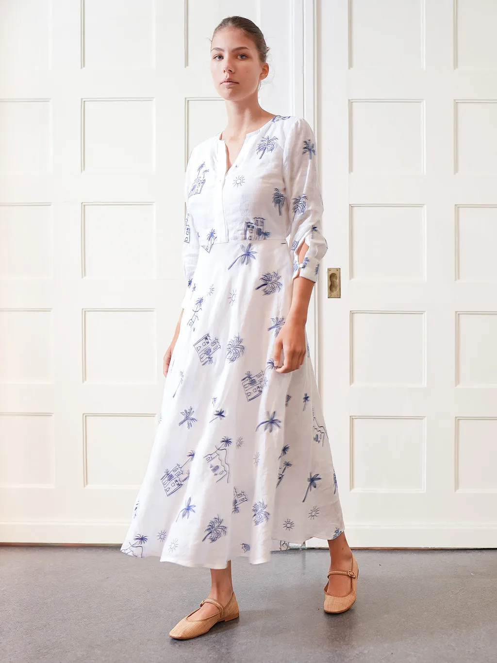 Azurite Dress in White with Village Embroidery sold by Beau & Ro product image thumbnail 3