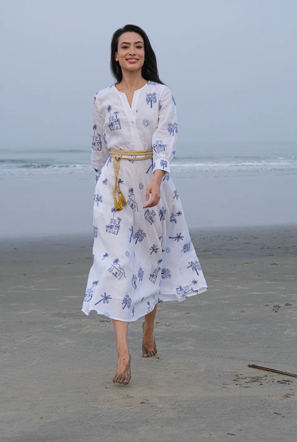 Azurite Dress in White with Village Embroidery sold by Beau & Ro product image thumbnail 5