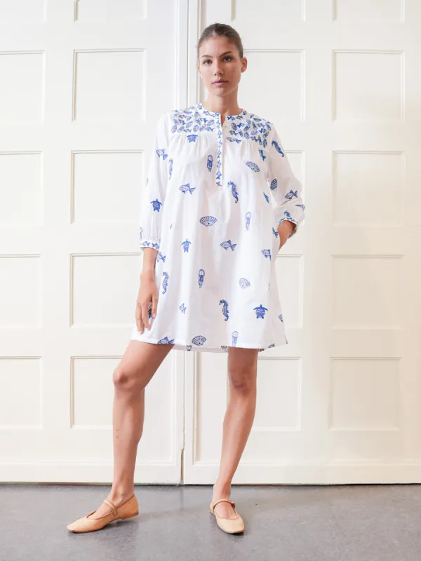Lily Dress in White with Seaworld Embroidery sold by Beau & Ro