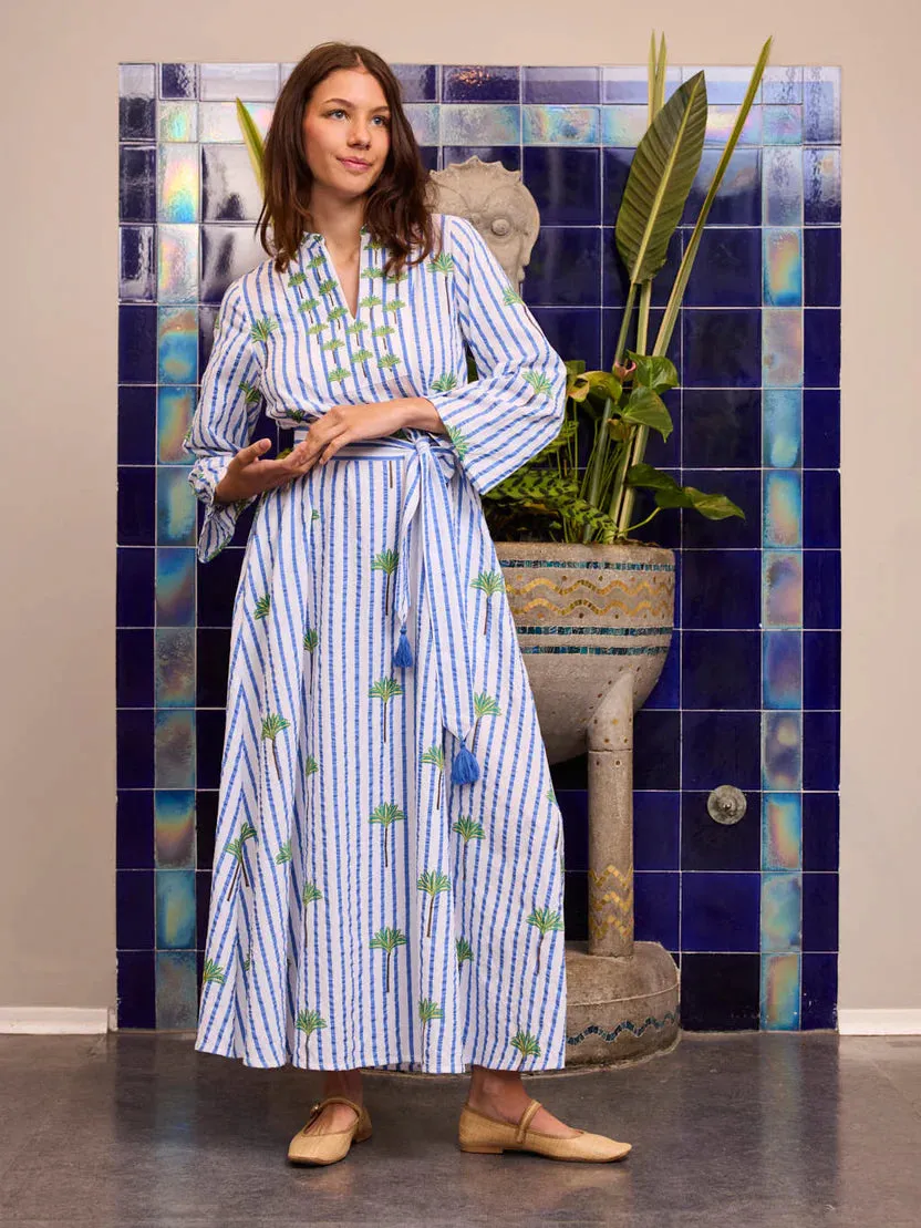 Lemon Dress in Blue Stripe with Palm Embroidery sold by Beau & Ro product image thumbnail 3