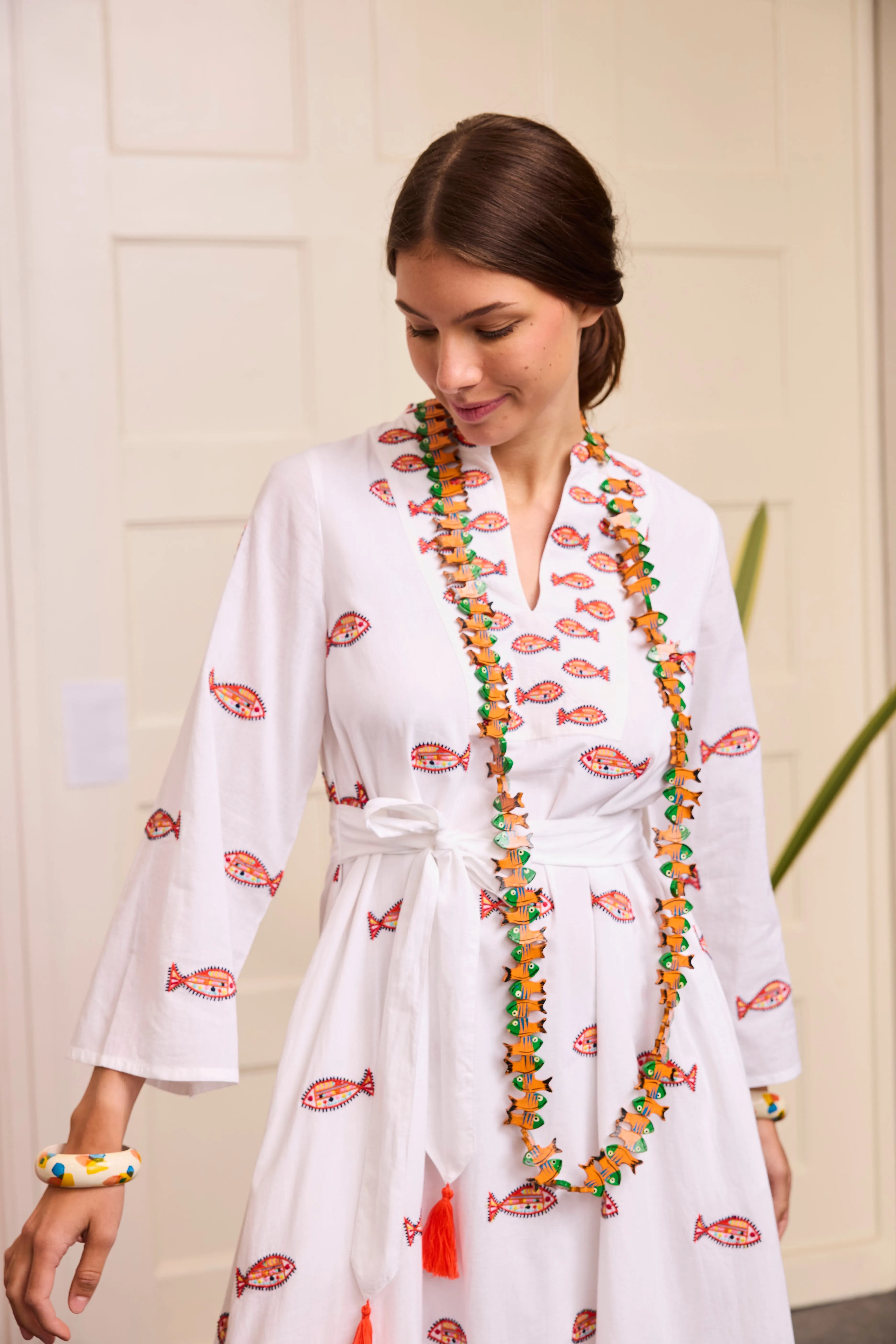 Lemon Dress in White / Fish Embroidery sold by Beau & Ro product image thumbnail 3