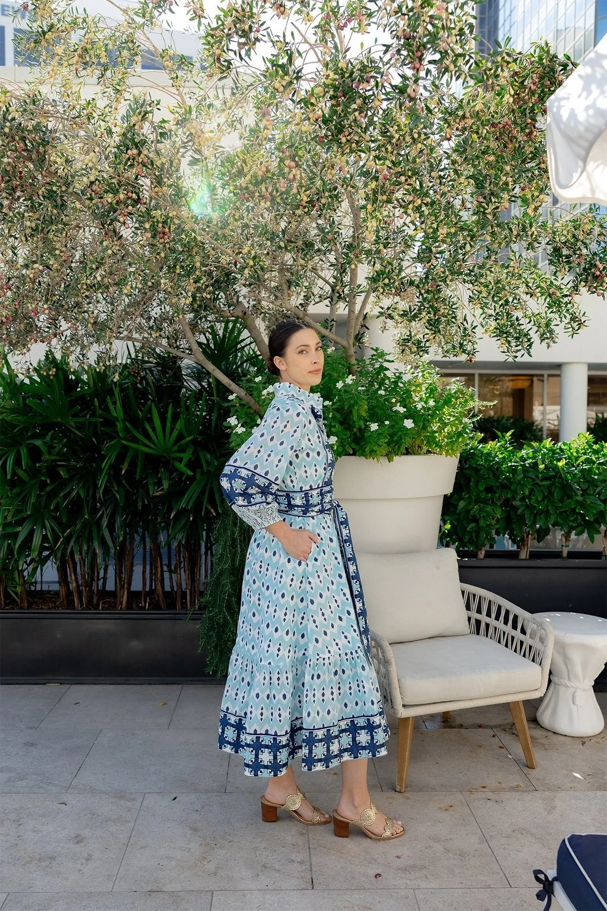 Flounce Dress in Dusty Blue / Navy Ikat sold by Beau & Ro product image thumbnail 3