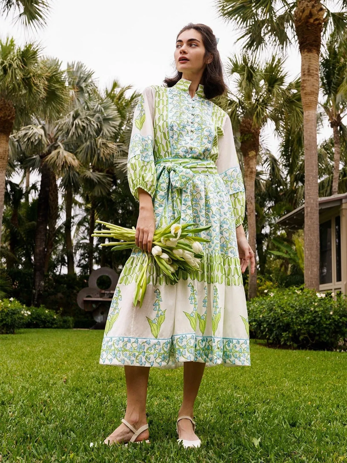 Flounce Dress in Lake/Celery Lily of the Valley sold by Beau & Ro