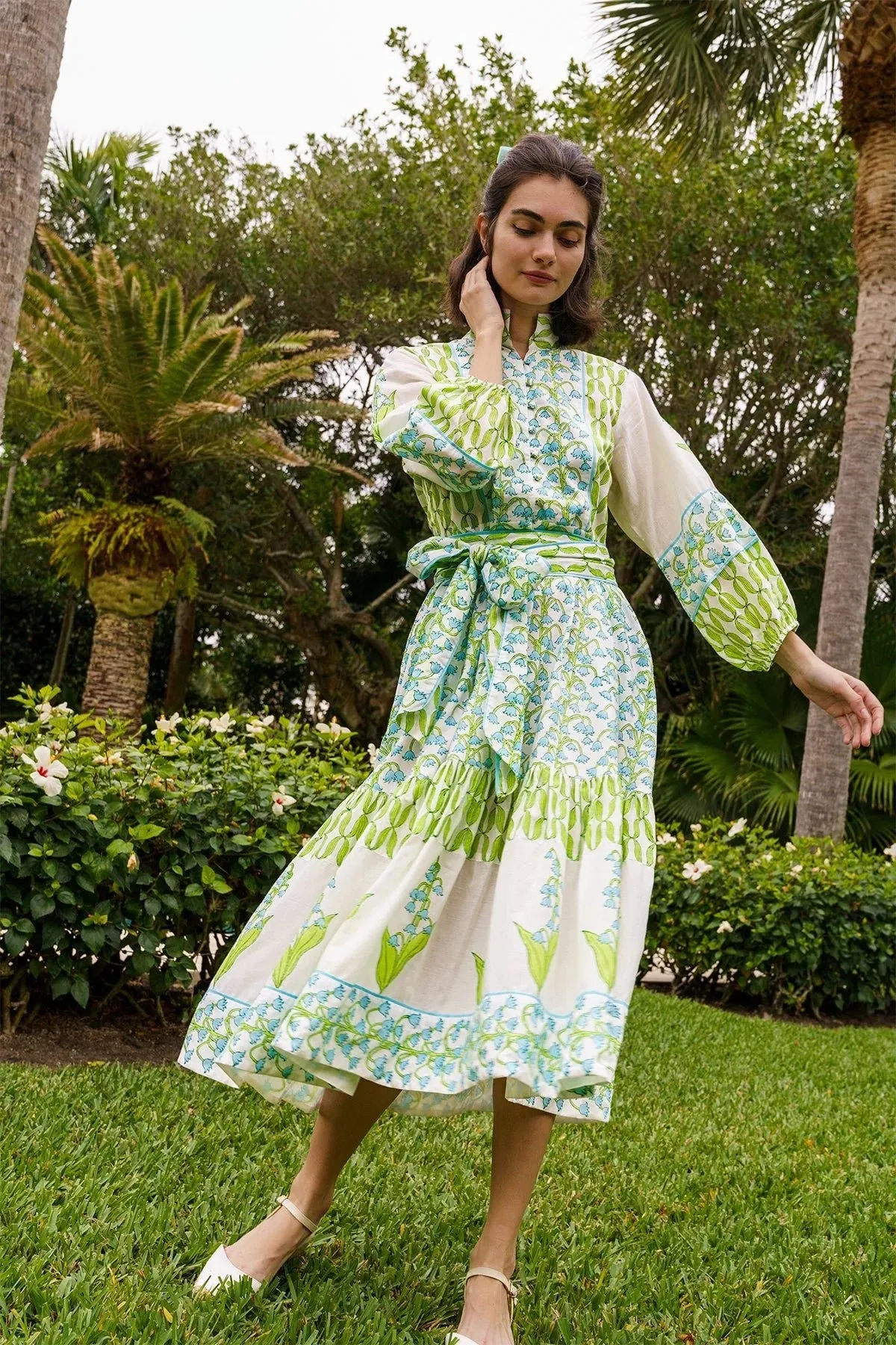 Flounce Dress in Lake/Celery Lily of the Valley sold by Beau & Ro product image thumbnail 5