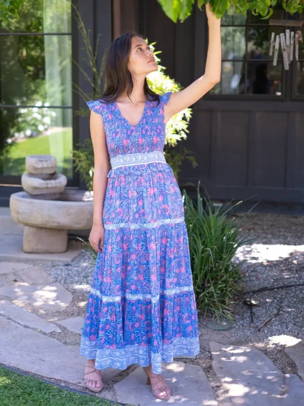 Carly Maxi in Blue Pink Print sold by Beau & Ro