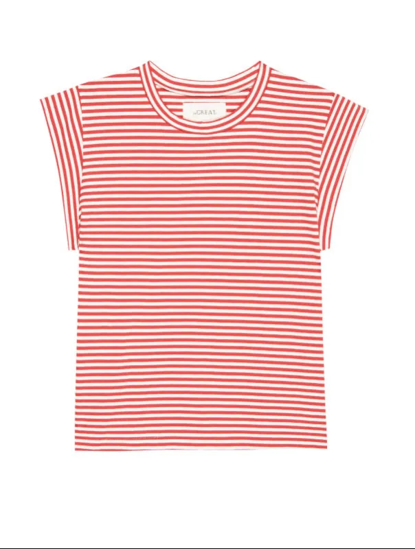 The Peak Shoulder Tee in Sun Cherry Stripe sold by Beau & Ro