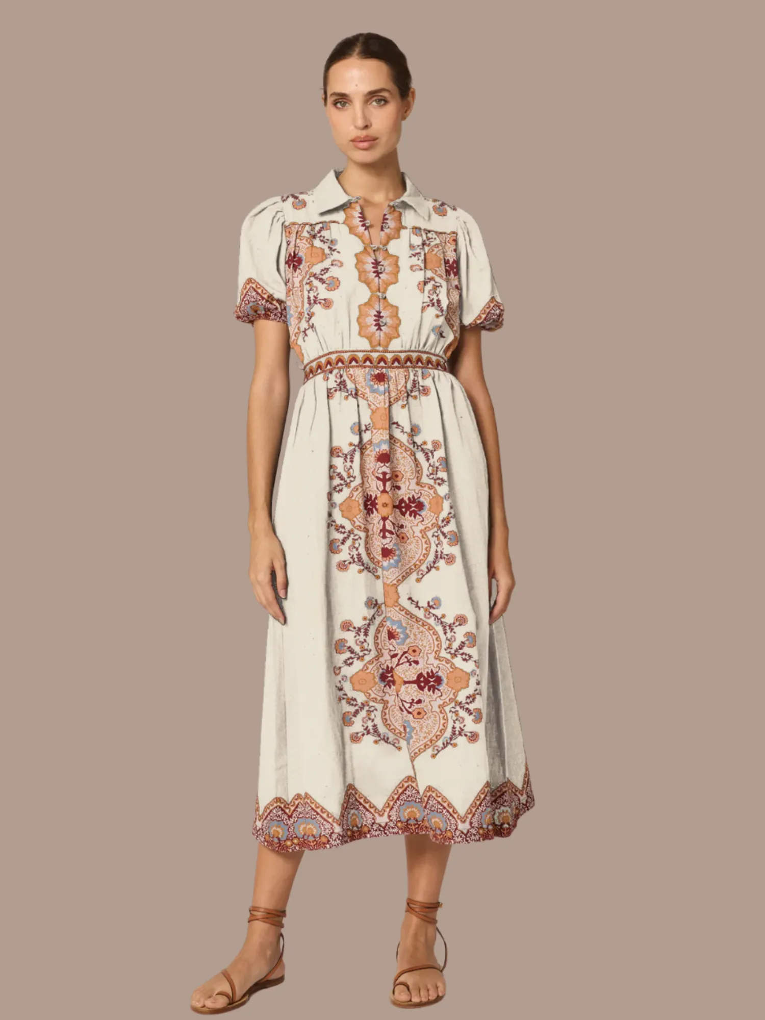 Asha Midi Dress in Ivory Lagos sold by Beau & Ro