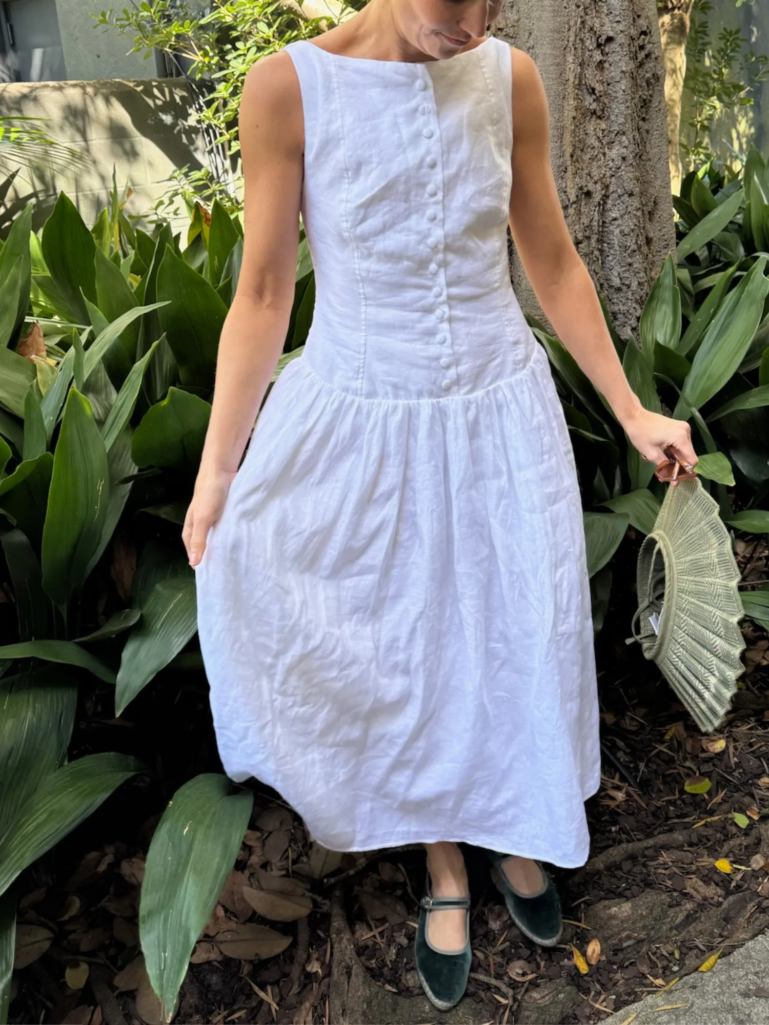 Lily Dress in White Linen sold by Beau & Ro