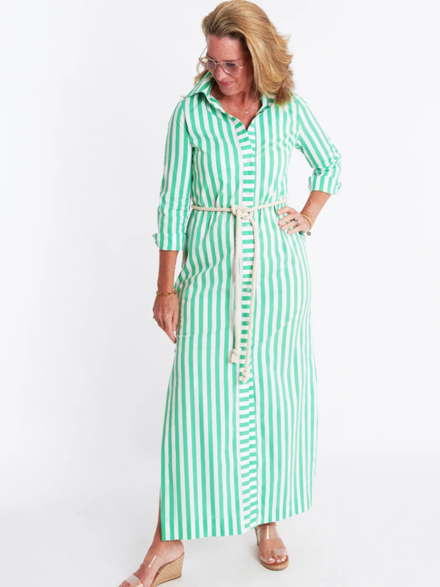 Monteith Caftan in Green Stripe sold by Beau & Ro