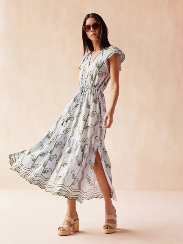 Cora Midi Dress in Vani Dew sold by Beau & Ro