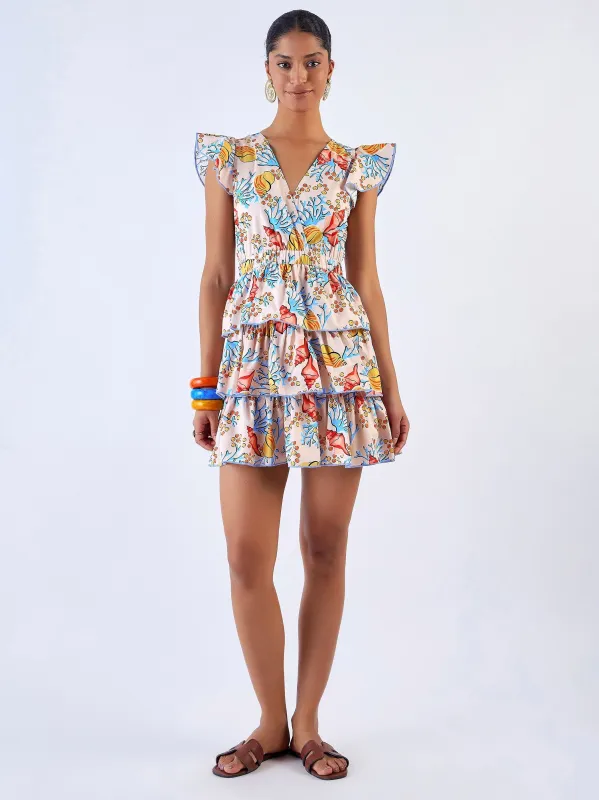 Cassie Dress Coral Garden Blue sold by Beau & Ro