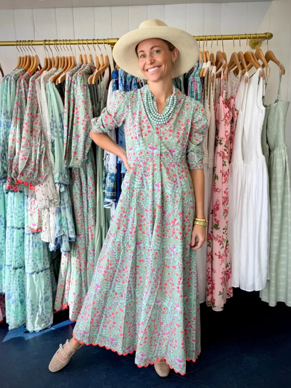 Aqua & Neon Red Maxi Dress sold by Beau & Ro