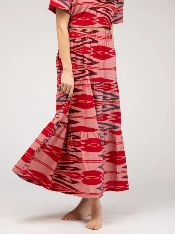 The Abby Skirt | Eco Pink & Red Ikat sold by Beau & Ro