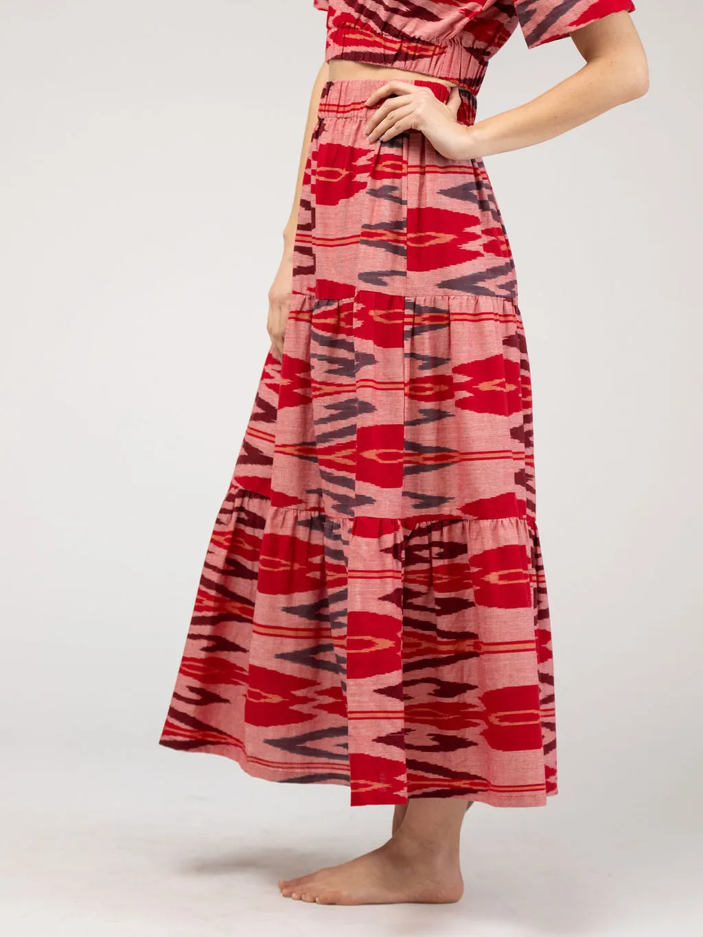 The Abby Skirt | Eco Pink & Red Ikat sold by Beau & Ro product image thumbnail 4