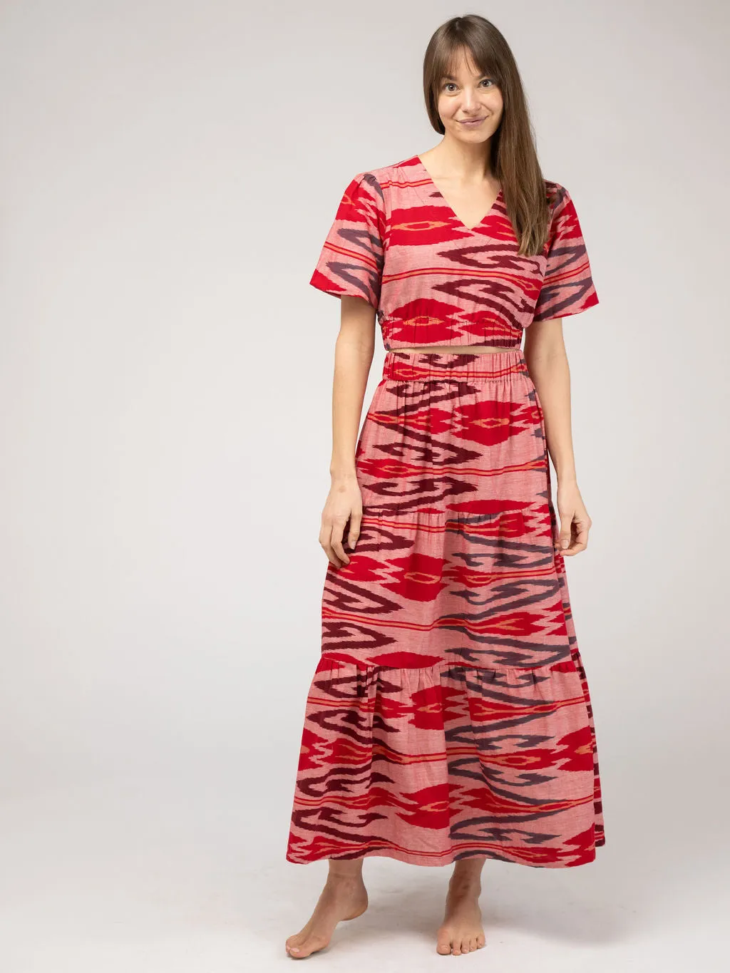 The Abby Skirt | Eco Pink & Red Ikat sold by Beau & Ro product image thumbnail 3