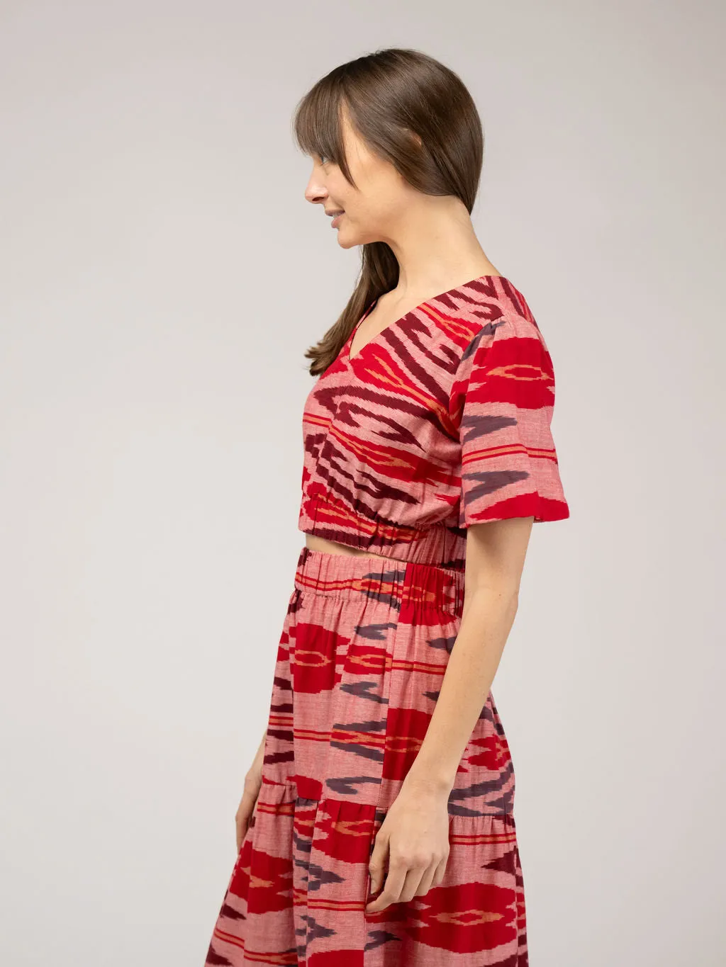 The Abby Top | Eco Pink & Red Ikat sold by Beau & Ro product image thumbnail 3