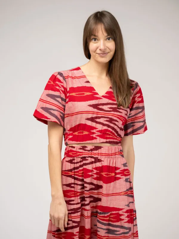 The Abby Top | Eco Pink & Red Ikat sold by Beau & Ro