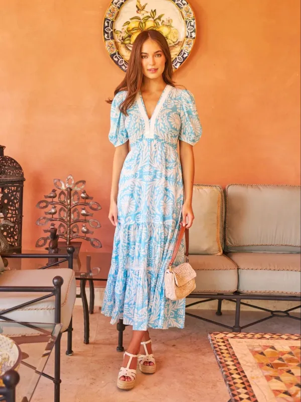 Margot Dress in Sky Jardin sold by Beau & Ro