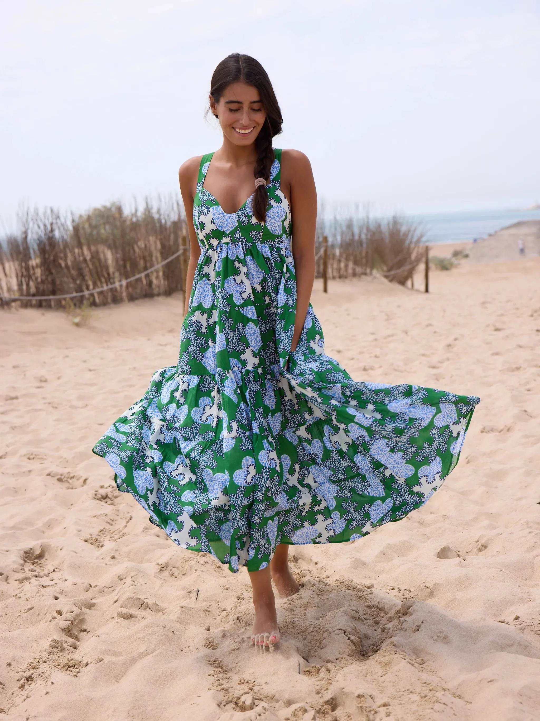 Andre Halter Dress in Blue Hearts sold by Beau & Ro