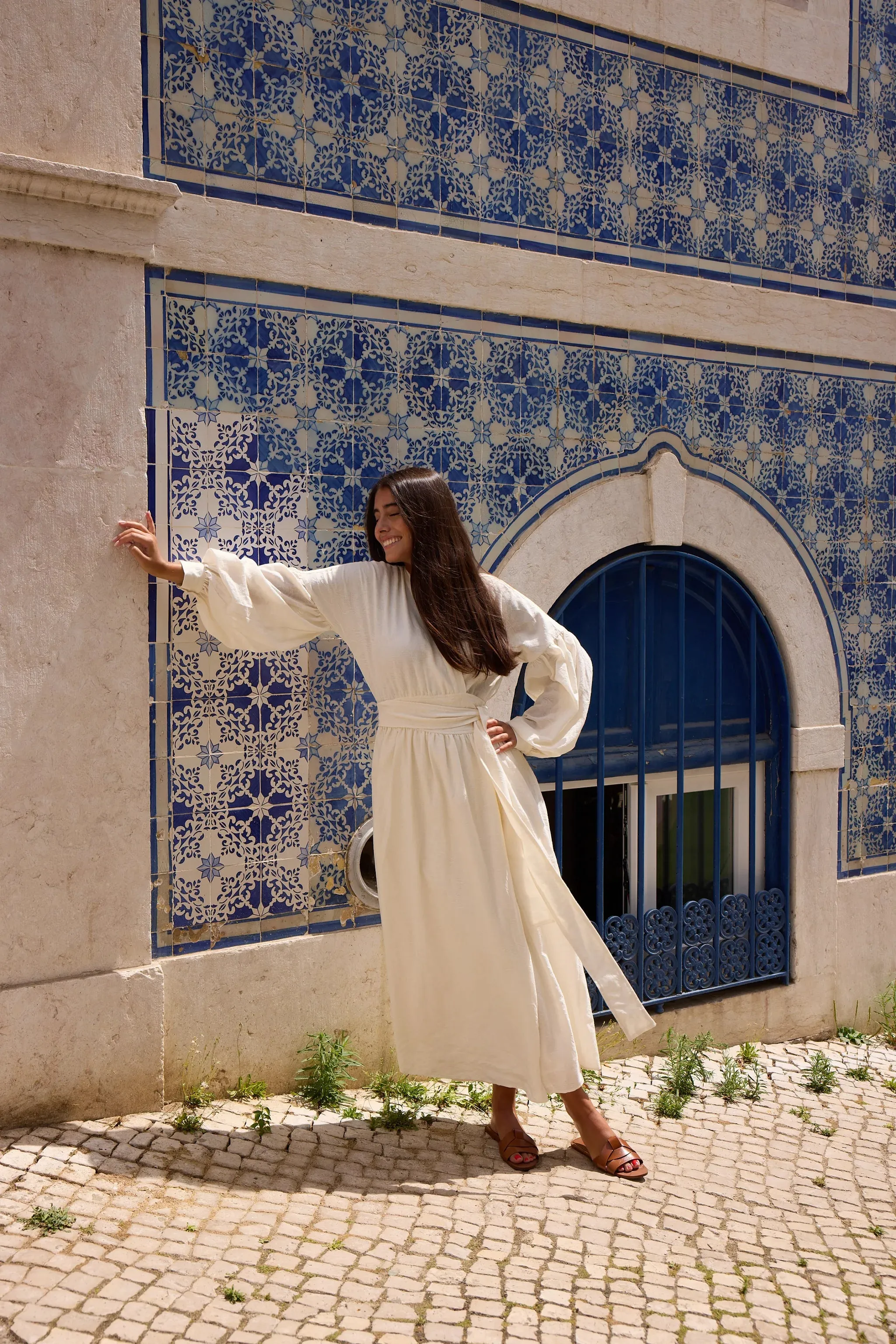 Simona Cross-Chest Dress in Off White Jacquard sold by Beau & Ro product image thumbnail 5