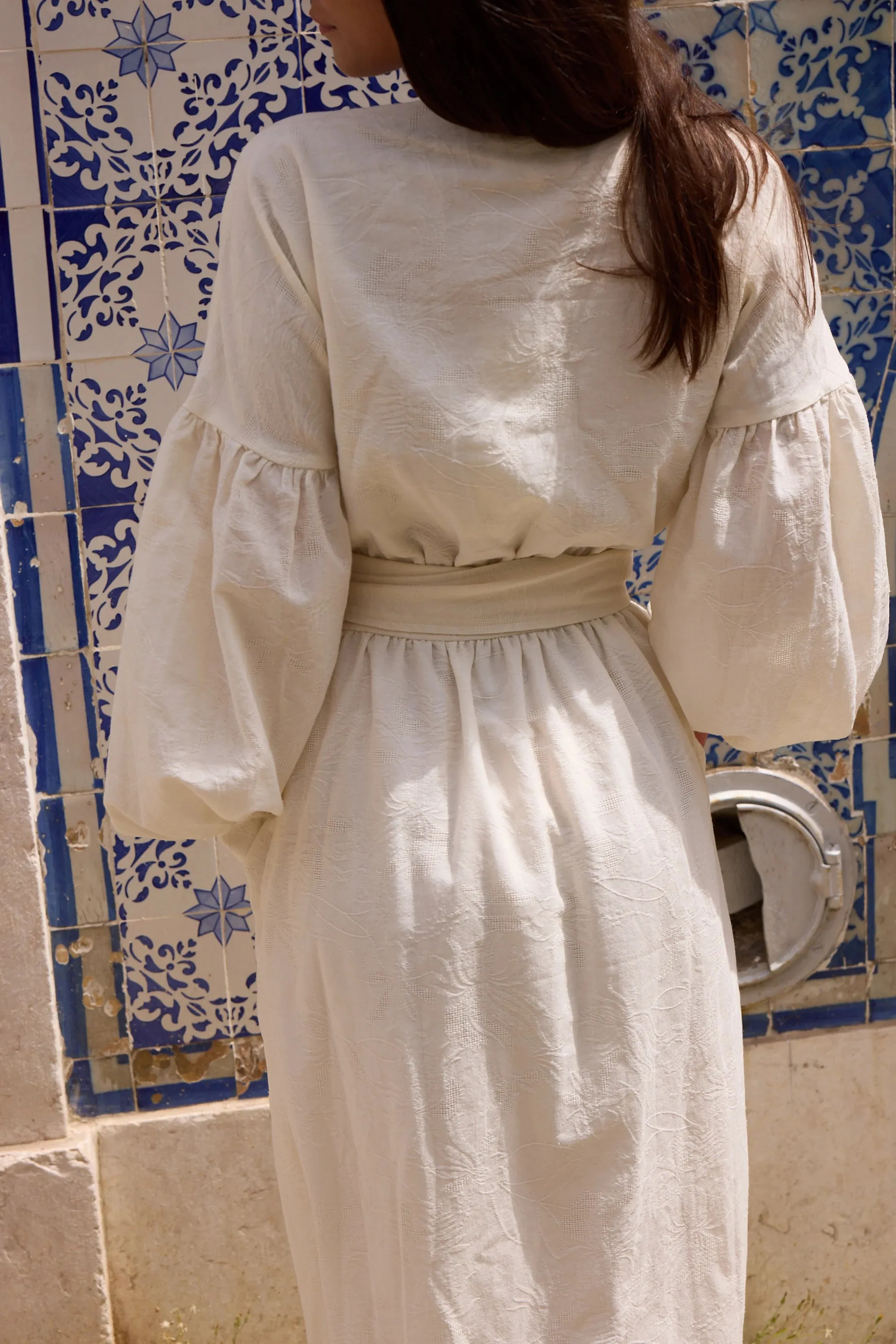 Simona Cross-Chest Dress in Off White Jacquard sold by Beau & Ro product image thumbnail 2