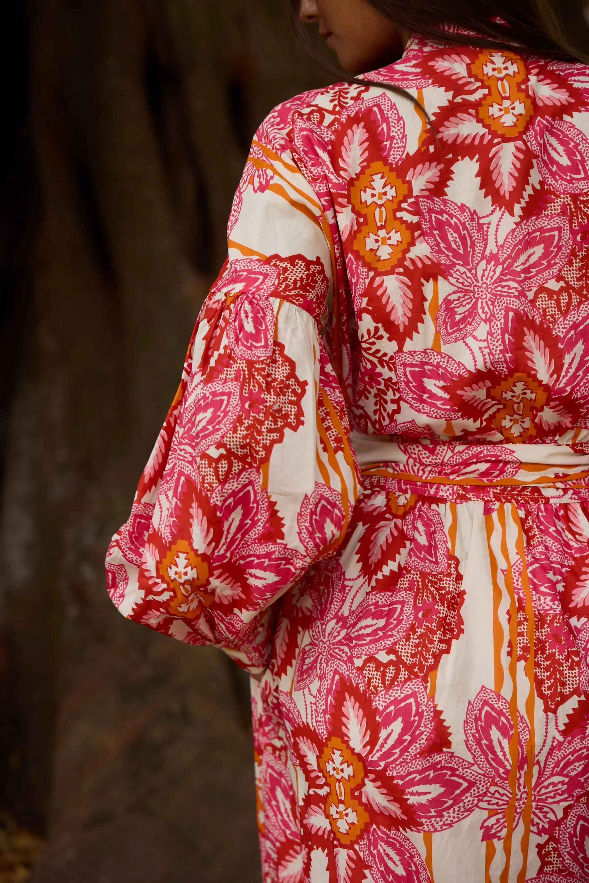 Simona Cross-Chest Dress in Pink Flowers sold by Beau & Ro product image thumbnail 5