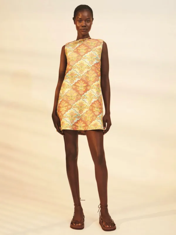 Kataya A-Line Mini Dress in Tablecloth Print sold by Beau & Ro