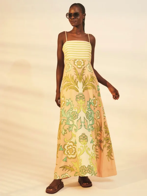 Lucia Maxi Dress in Pink Placement Print sold by Beau & Ro