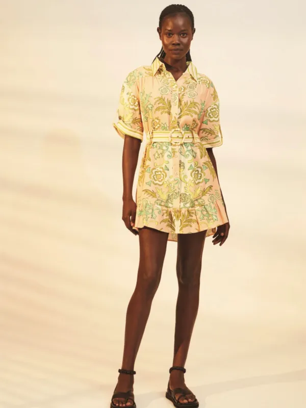 Lucia Mini Dress in Pink Placement Print sold by Beau & Ro