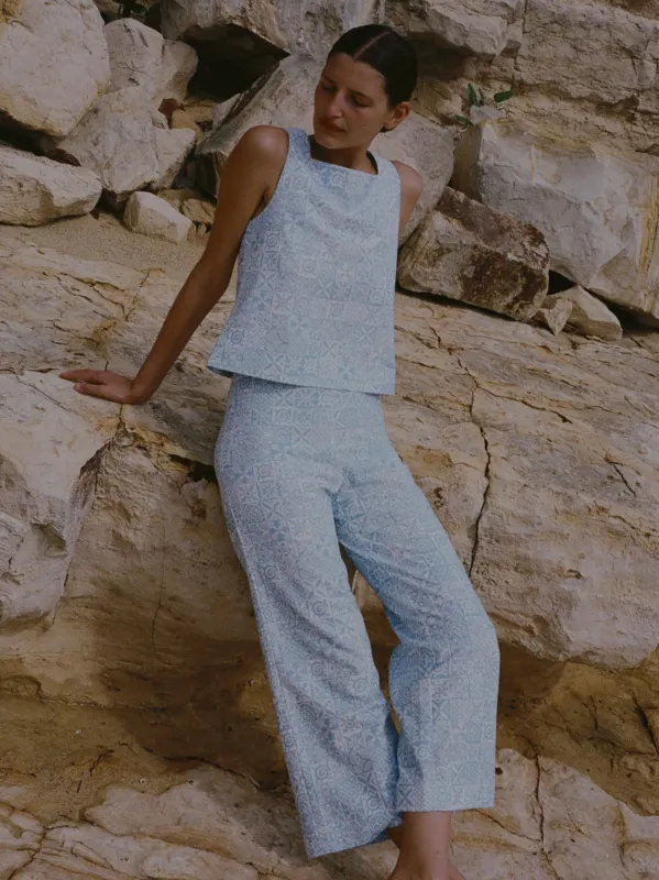High Waisted Wide Leg Pants in Blue Checkerboard sold by Beau & Ro
