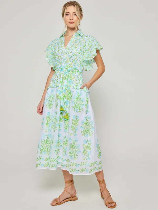 Riley Blue Tulips Ruffle Dress sold by Beau & Ro