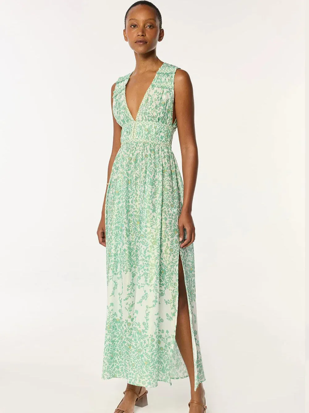 Chiara Long Dress in Green Lazuli sold by Beau & Ro