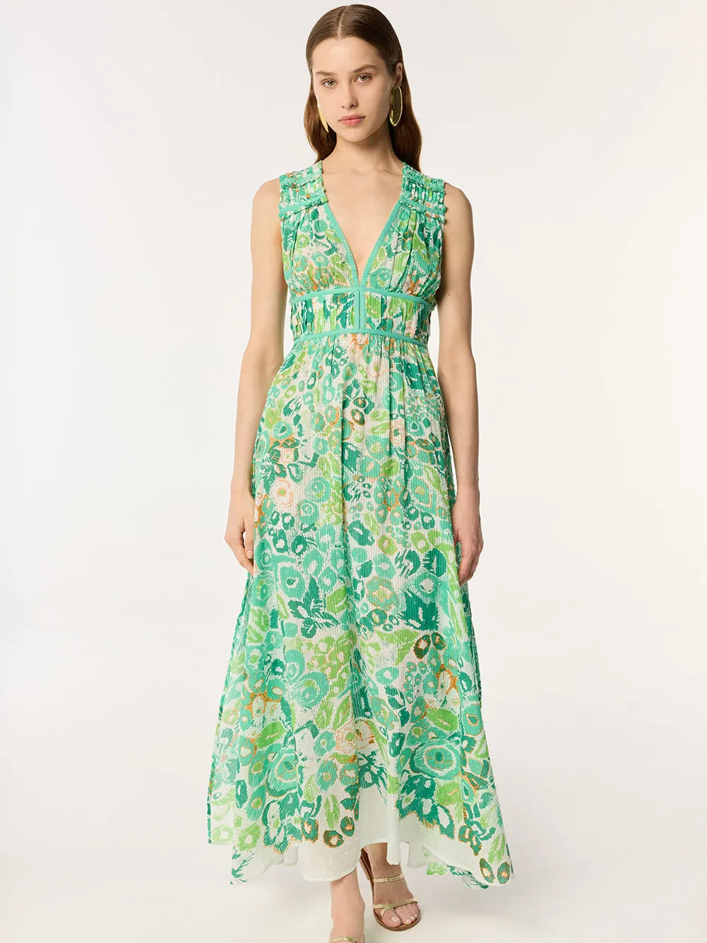 Chiara Long Dress in Green Pencillo sold by Beau & Ro