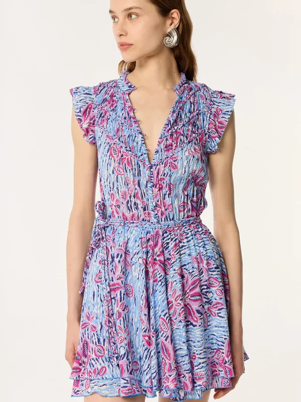 Callie Mini Dress in Blue Exotic Forest sold by Beau & Ro