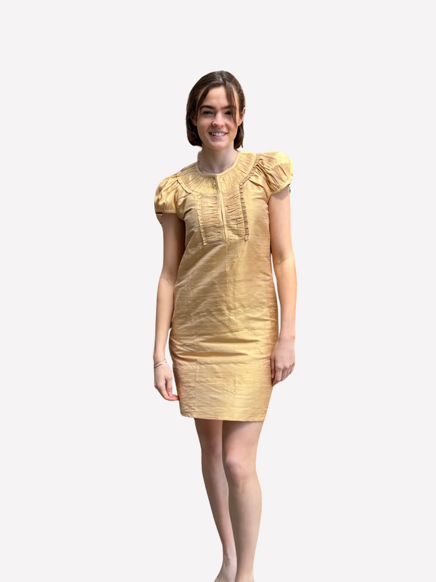 Gold Silk Shift Dress sold by Beau & Ro