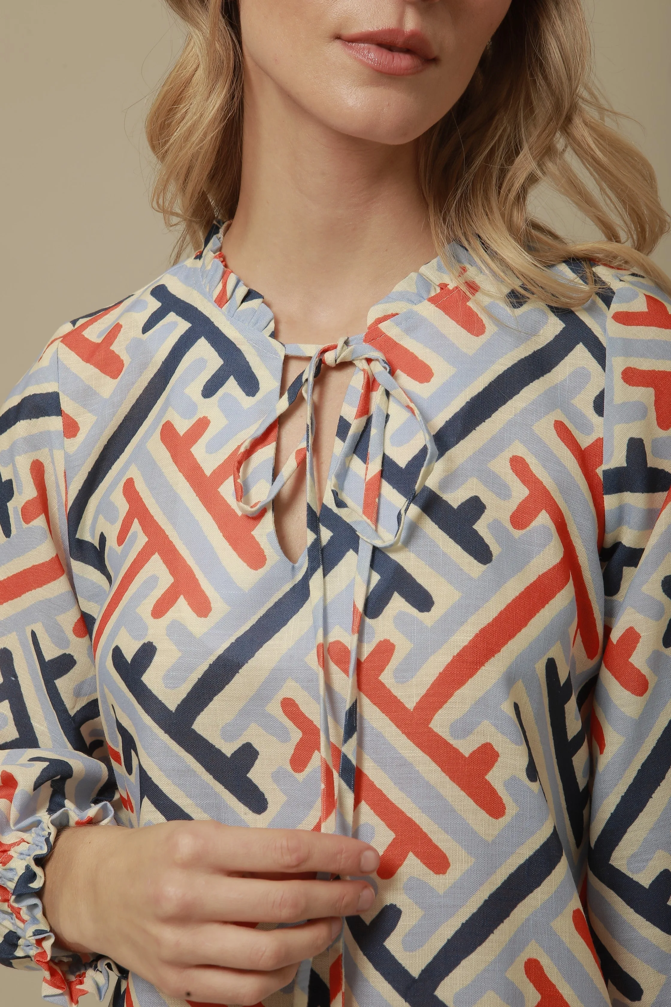 Beatriz Dress in Blue & Orange Print sold by Beau & Ro product image thumbnail 3