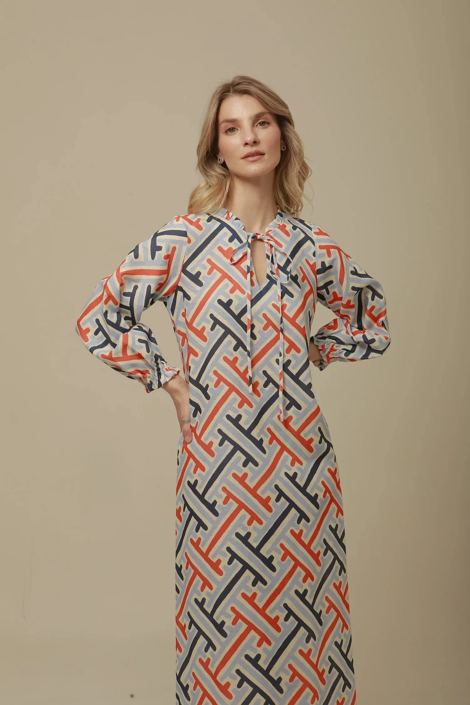 Beatriz Dress in Blue & Orange Print sold by Beau & Ro product image thumbnail 2