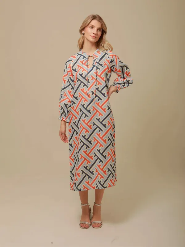 Beatriz Dress in Blue & Orange Print sold by Beau & Ro