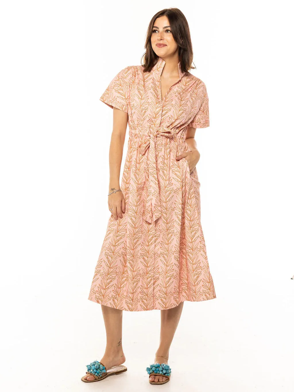 Bria Dress in Pink Climbing Leaves sold by Beau & Ro