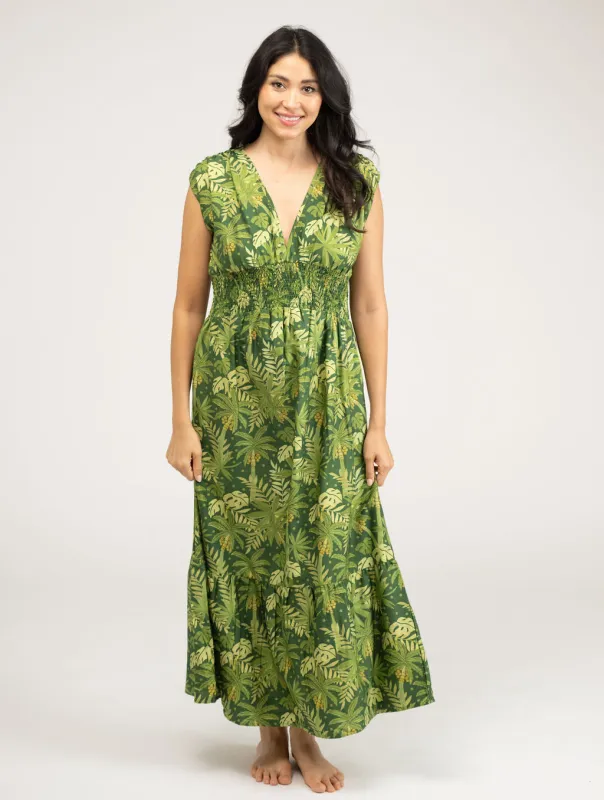 The Lauren Dress | Dark Green Palm Leaf sold by Beau & Ro