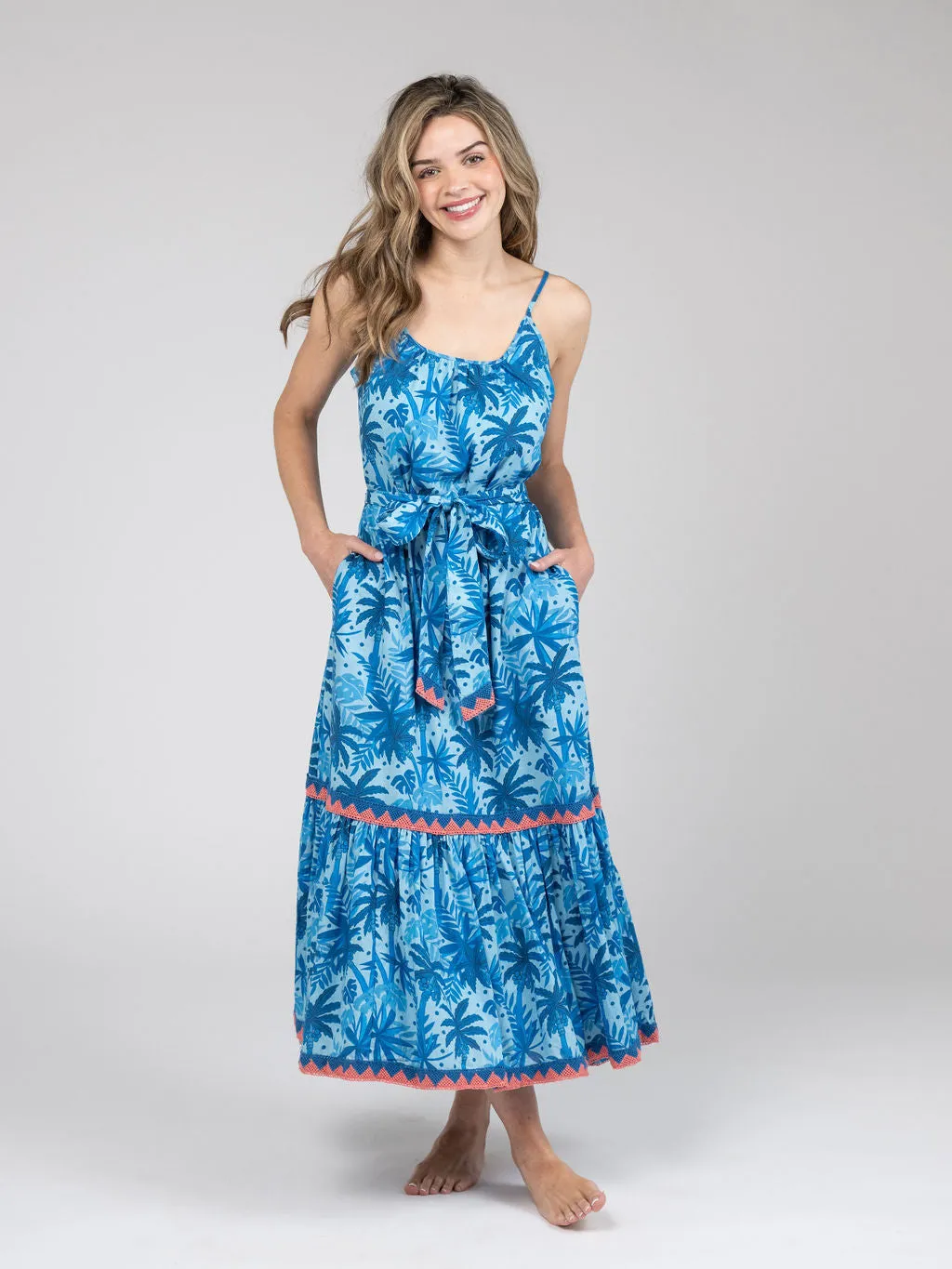 The Sunny Dress | Blue Palm Leaf sold by Beau & Ro