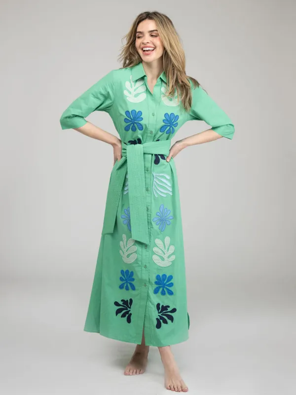 The Eloise Dress | Green Aqua Appliqué sold by Beau & Ro