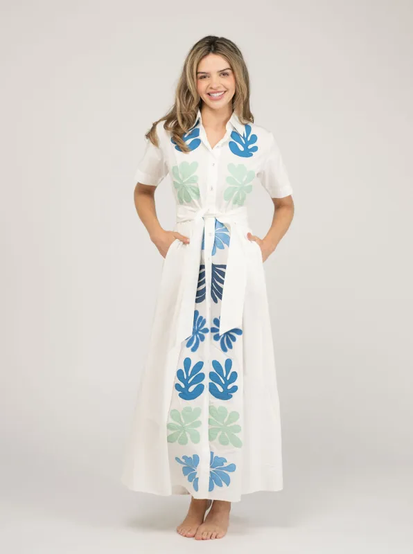 The Elle Maxi Dress | White Aqua Appliqué sold by Beau & Ro